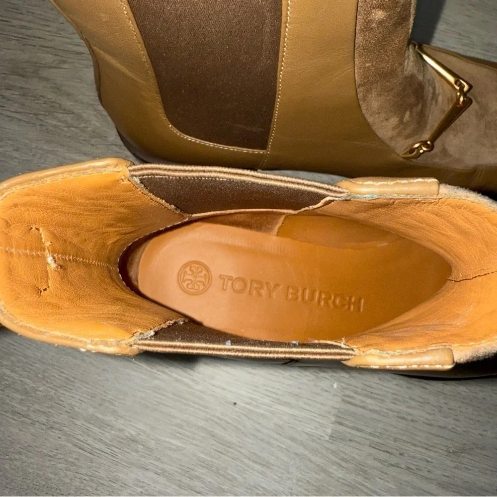 Tory Burch Chelsea Boot Equestrian Link Ankle Bootie in River Rock Suede Leather